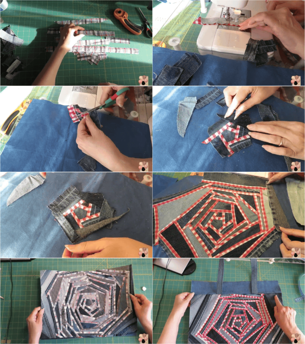 JayWadhwa7's tweet photo. Just upcycled an old denim jacket into a cute patchwork tote bag—scraps from my favorite tees made it!  #DIYCraft https://t.co/sy0oV31gVm