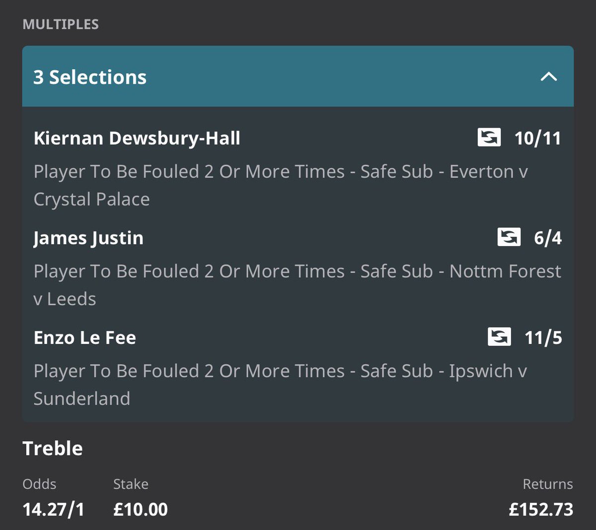 StatManBettor's tweet photo. 🏆 #PremierLeague Fouls Acca!
❤️ Like if you’re on!

👇 Check out today’s SNF boost!

Dewsbury-Hall: 2, 3, 1, 1, 0, 1, 1, 1, 1, 3

Justin has been fouled 10 times in last 9 games and was fouled twice in his last game vs Forest

Le Fee: 1, 2, 1, 0, 3, 3, 1, 2 https://t.co/JmpzWVsGXO