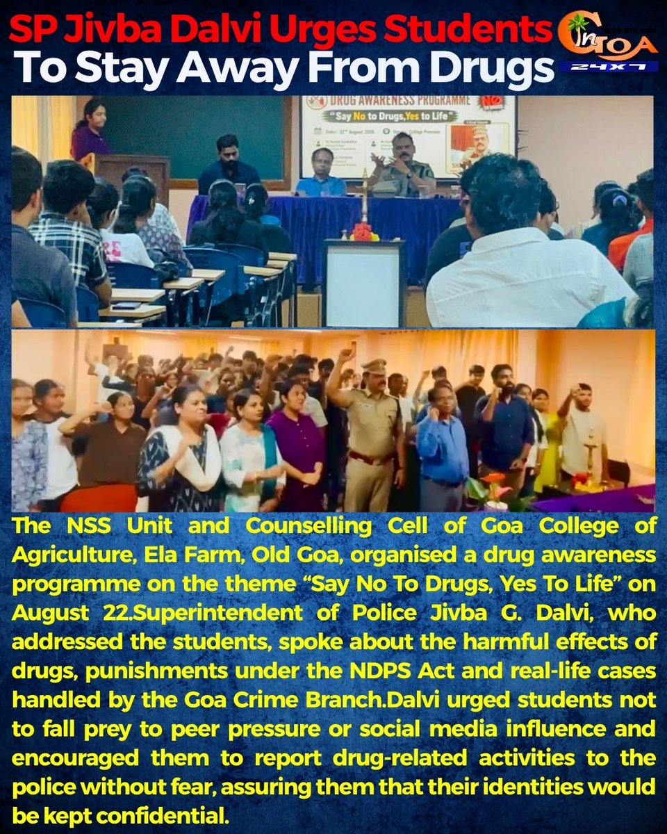 InGoa24x7's tweet photo. SP Jivba Dalvi Urges Students To Stay Away From Drugs
#Goa #Goanews #Youths #Students #Drugs #SPJivbaDalvi https://t.co/Vk8vexZIBX
