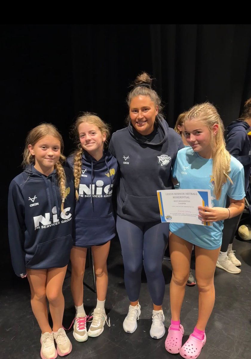 RhinosNetballSL's tweet photo. Our 2026 residentials concluded this week at Woodhouse Grove 🤩🏰

It was fantastic to see so many brilliant athletes displaying some fantastic skill, making new friends and creating netball memories that will last forever - we hope to see you back next year! 🏐

A huge thank you to NIC Rhinos Head Coach Lauren Palmer and NXT Gen player Abi Conway who came along to share their knowledge and handed out awards! 🏅

See all pictures on our Facebook photo albums 📸:https://t.co/bhNUsyogpS