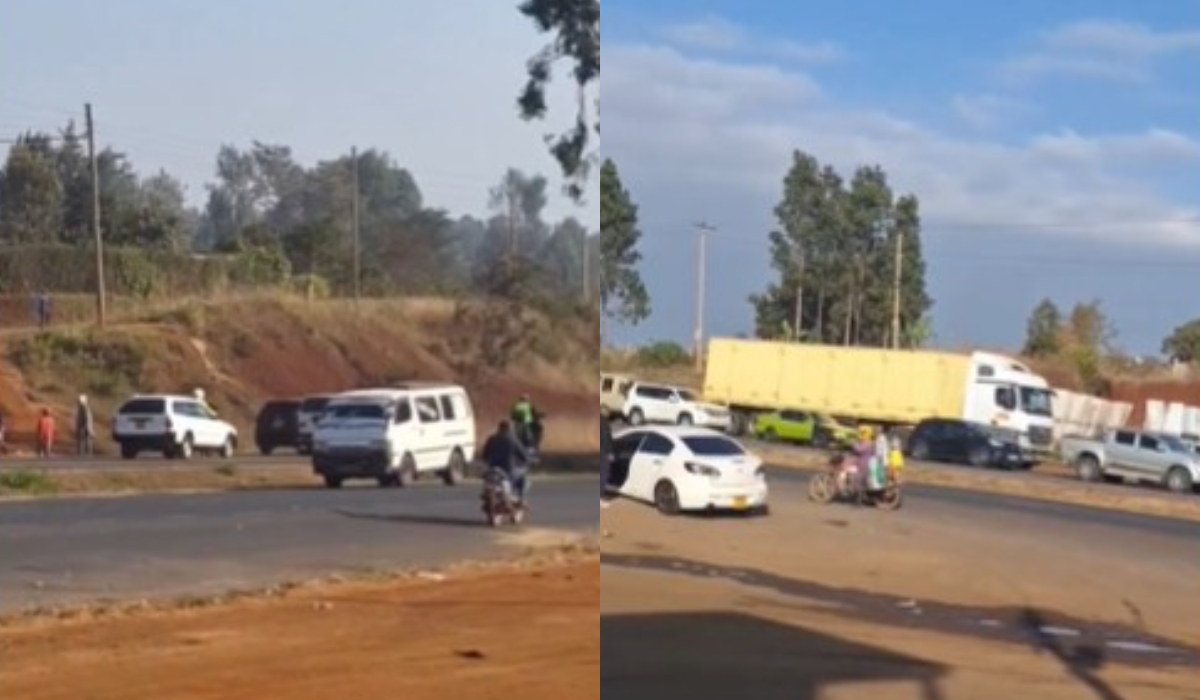 K24Tv's tweet photo. Uproar as goons block road at Kabati on Thika-Kenol Highway.

Read the whole story here: https://t.co/B0YKOsyQeB https://t.co/YeX8cCfBdm