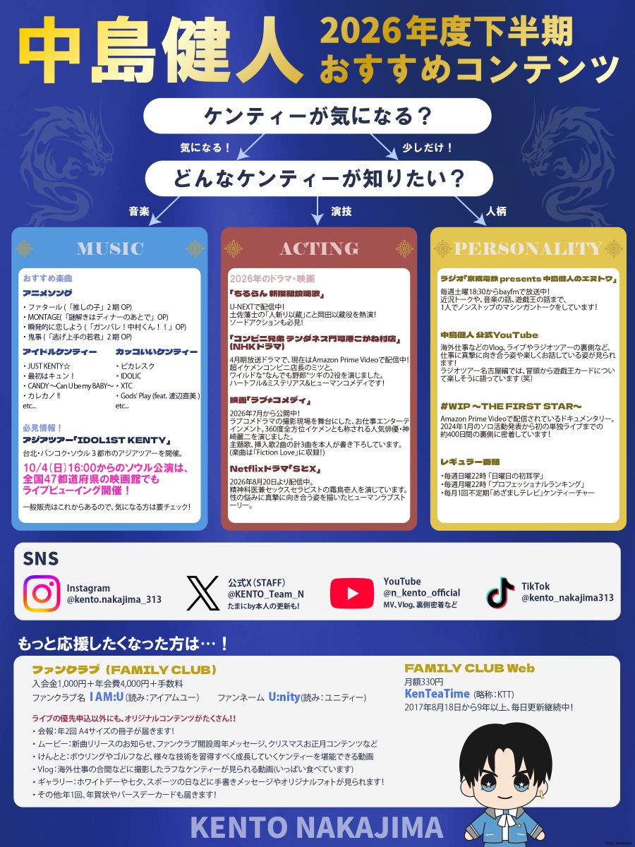 sty_lovekenty's tweet photo. 遊戯王をきっかけにケンティーを知ろうとしてくださる方や、最近ケンティーが気になる方に向けて、
『中島健人おすすめコンテンツ』
をまとめました‼️⭐️

もっと知りたい方は、こちらにも詳しく書いているので、ご興味があればぜひ👇🏻
https://t.co/tyNwuMGMNW

参考になれば幸いです✨

#中島健人 https://t.co/tpjRwZRCzl