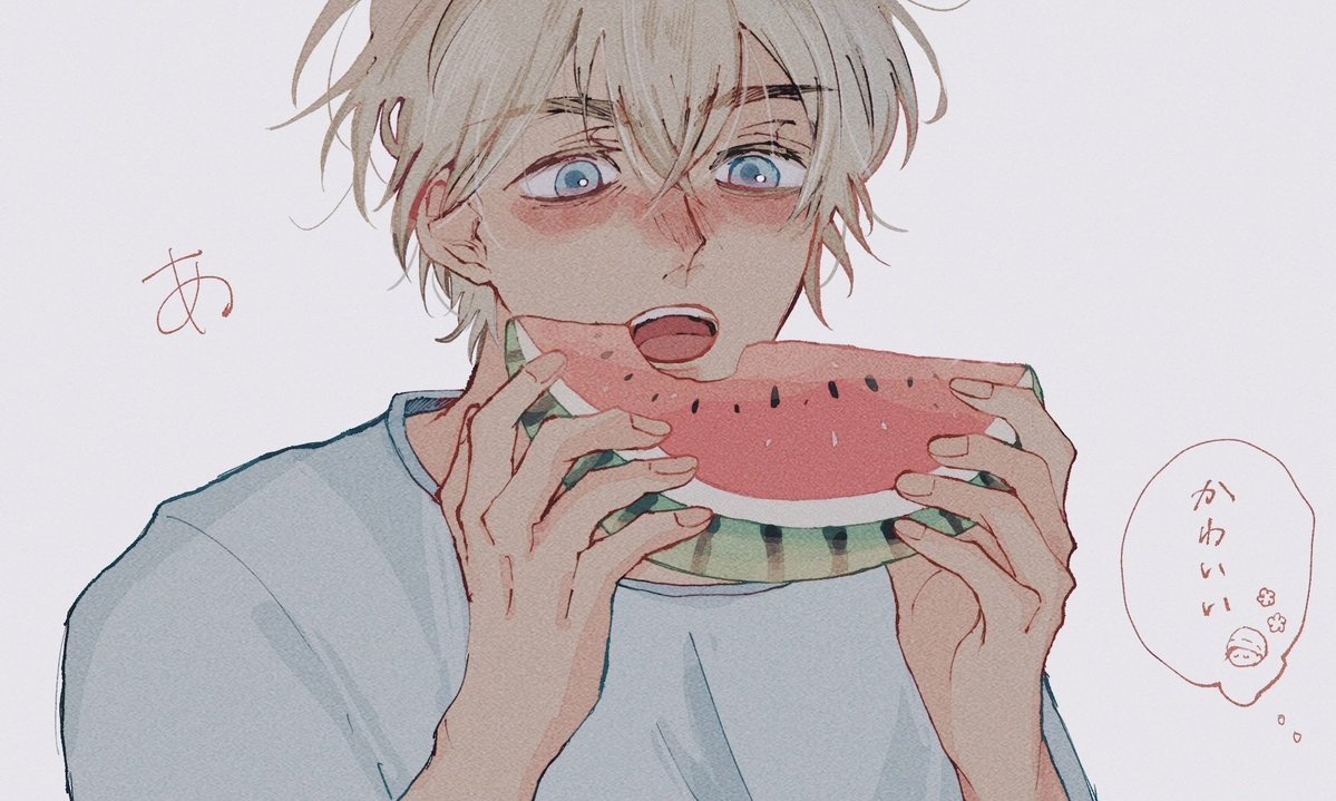 sororiso's tweet photo. スケブリクエストでいただいた「スイカを食べる2人」です
たのしかった〜！ありがとうございました！ https://t.co/QOd9yKUKRa