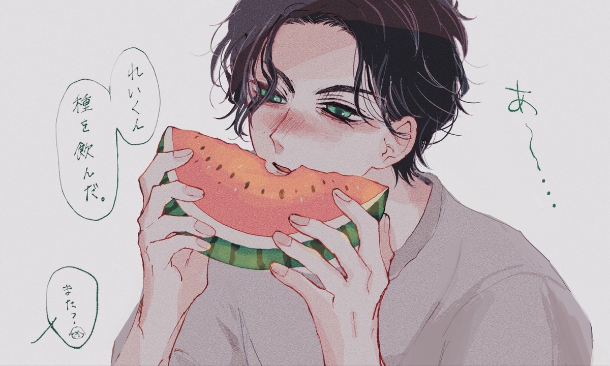 sororiso's tweet photo. スケブリクエストでいただいた「スイカを食べる2人」です
たのしかった〜！ありがとうございました！ https://t.co/QOd9yKUKRa