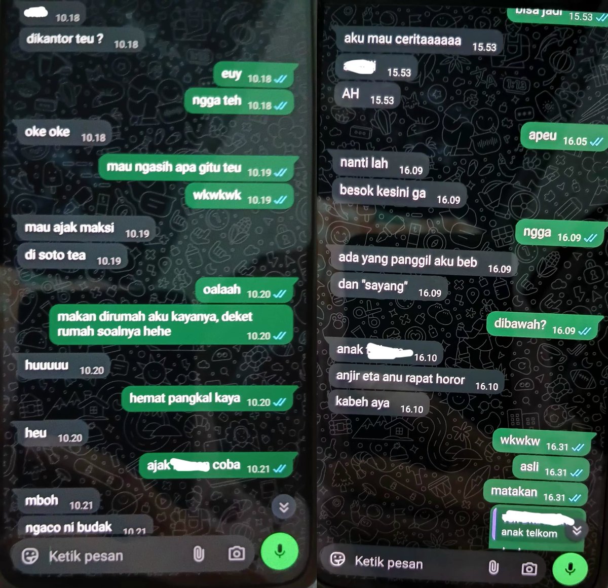 txtharihariWNI's tweet photo. Guys, aku mau minta pendapat 😭 Aku baca chat calon suamiku sama teman cewek kantornya. Awalnya dia cerita, “Tth itu ajak aku maksi tapi aku gak mau,” dan aku juga gak terlalu ambil pusing.

Tapi pas aku buka HP-nya, kok aku jadi gak suka sama ceweknya ya 😭 Dia kayak sering cari alasan buat chat calon suamiku, bahkan sampai bahas masalah pribadi. Padahal dia juga punya calon suami, dan posisinya sama-sama mau nikah.

Ini aku yang overthinking atau gimana yaa? 😭😭