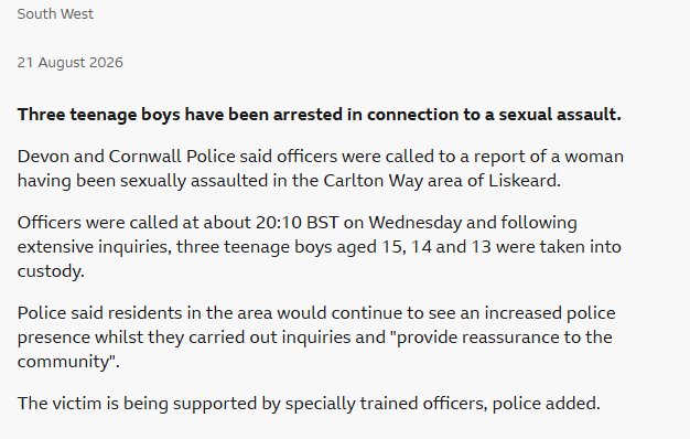 KingBobIIV's tweet photo. According to D&C police, they've now arrested three "teenagers", that conveniently stops them having to provide names. Yet despite arresting 3 people, they're continuing to provide an increased police presence in the area. Why would they need that if the three suspects have been apprehend? 

Unless of course, they have reason to believe this is something that could happen again, and those three "teenagers", arent alone or aren't the only threat? 

If this was a "woman", and not a girl, I find it hard to believe 3, essentially, children were able to overpower her without a fight. 

Something stinks about this reporting.