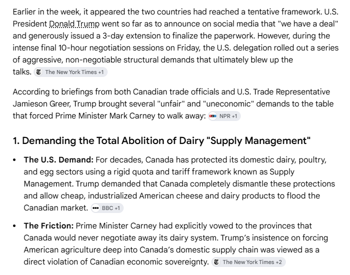galwithapurpose's tweet photo. It's not surprising at all that Trump/Greer tried to change the terms at the last minute. Canada said no to a bad deal rather than caving &amp; for that, Thank You PM Mark Carney. The "Snapback" provision, would have allowed Trump to add the 50% at will, &amp; whenever he felt slighted. https://t.co/66kdtvoxbZ