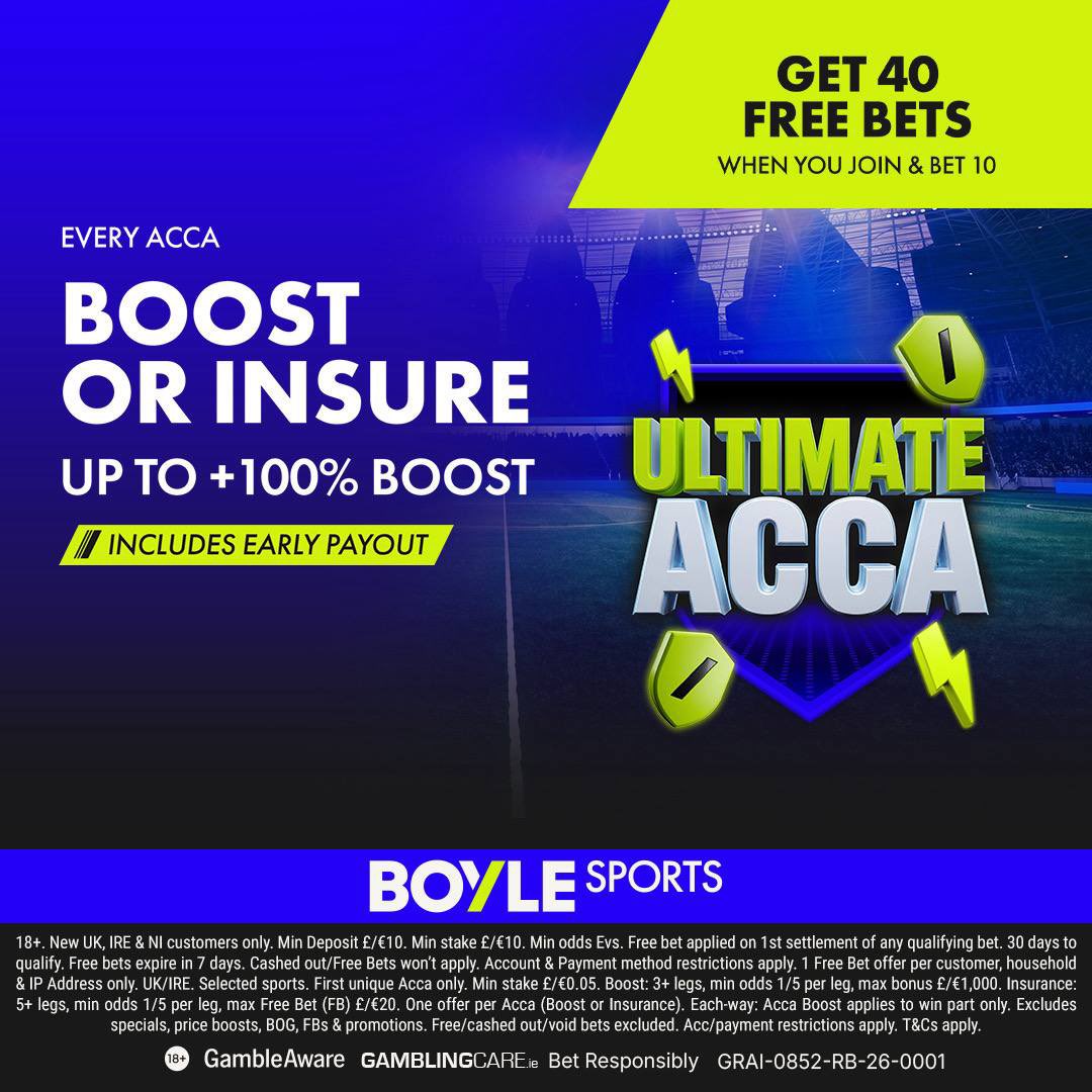 KingsTopTips's tweet photo. FOOTBALL IS BACK!🔥

We are backing our bets today on Boyle Sports, sign up using the link below, bet £10, get £40 in free bets & get up to 100% boost on your every single acca!🚀

👉 https://t.co/EZelnWHvoQ

Don’t miss out on this amazing offer, get £40 free bets & up to 100% acca boost or acca insurance for every accumulator!🤯

🔞 https://t.co/qjTcMeUpw8 #ad