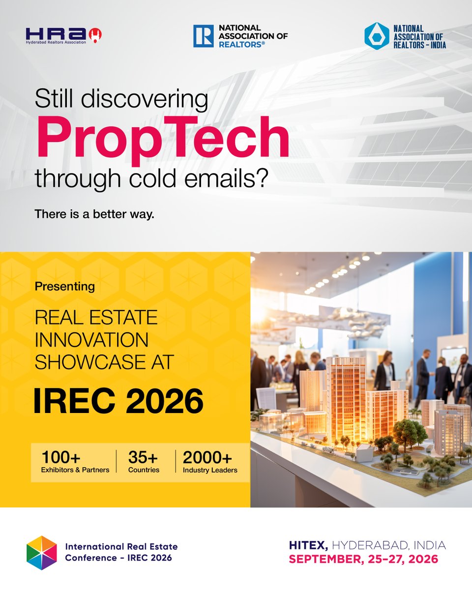 IREC2026's tweet photo. Innovation Showcase at IREC 2026 brings the technologies transforming how real estate is built, managed, and experienced closer to the people shaping the industry. 

IREC 2026 | 25–27 September | HITEX Exhibition Centre, Hyderabad

#IREC2026 #GlobalRealEstate #NARIndia https://t.co/L4oUPm8M3l