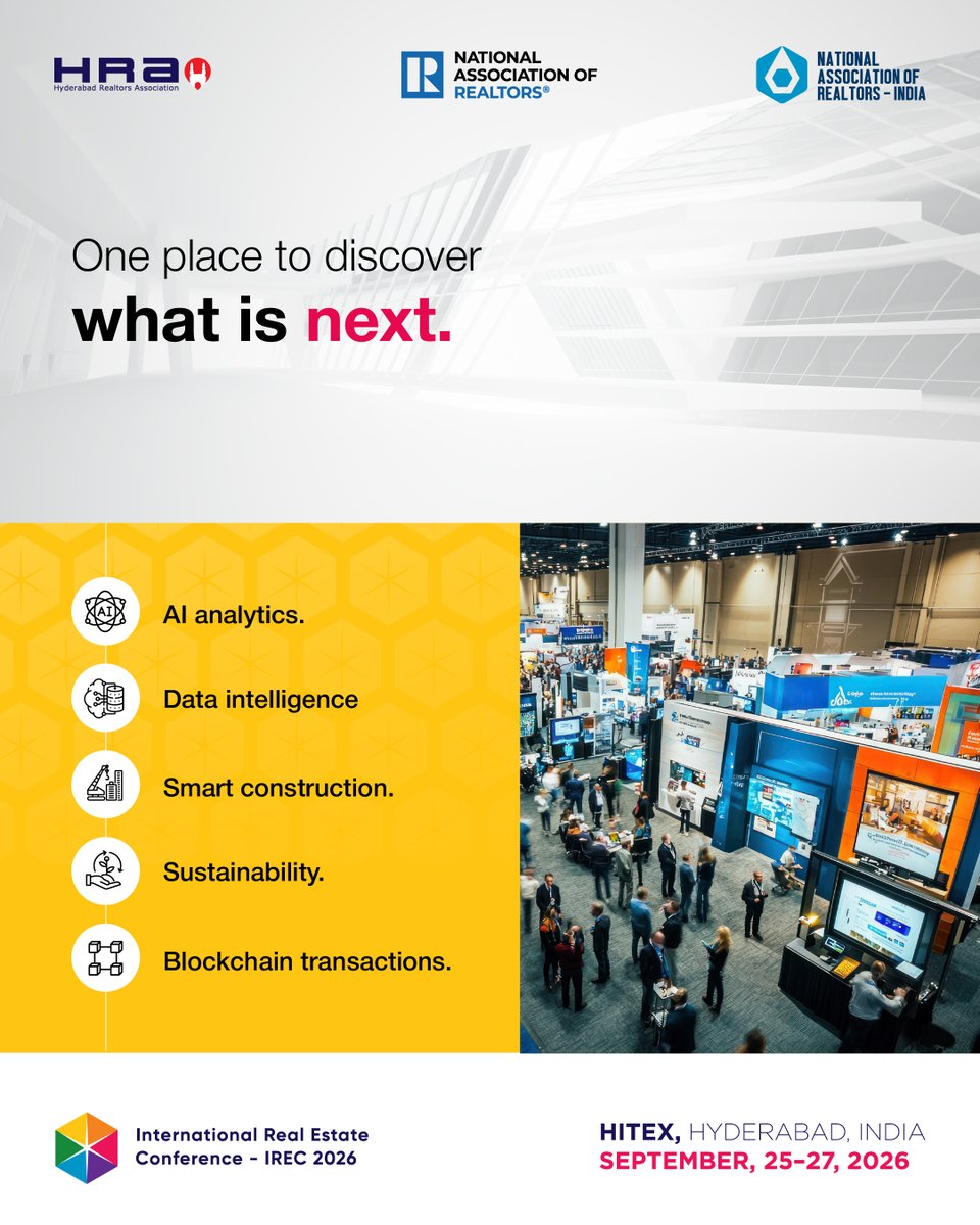 IREC2026's tweet photo. Innovation Showcase at IREC 2026 brings the technologies transforming how real estate is built, managed, and experienced closer to the people shaping the industry. 

IREC 2026 | 25–27 September | HITEX Exhibition Centre, Hyderabad

#IREC2026 #GlobalRealEstate #NARIndia https://t.co/L4oUPm8M3l