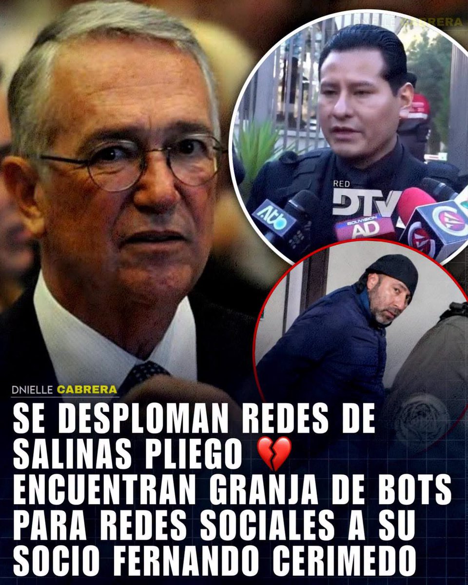 DnielleCabrera's tweet photo. 🚨 SE DESPLOMAN REDES SOCIALES DE SALINAS PLIEGO!

La fiscalía de Bolivia reportó que tras cateos a los domicilios de Fernando Cerimedo, socio de Salinas Pliego y fundador de ‘La Derecha Diario’, encontraron medio millón de bolivianos y dólares en efectivo, además de granjas de bots. 

Estas granjas son utilizadas comúnmente para aumentar el alcance y el apoyo en redes sociales de quien lo contrate, caso que muy probablemente Salinas Pliego esté involucrado también.