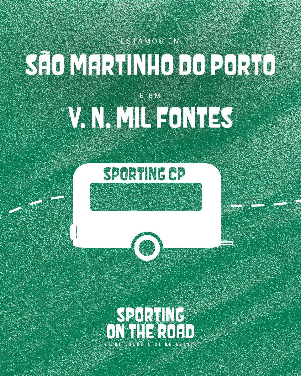 SportingCP's tweet photo. O Sporting On The Road está hoje em São Martinho do Porto e no centro de Vila Nova de Mil Fontes 🚌

Esperamos por ti! 🦁 https://t.co/vstZWhORRC