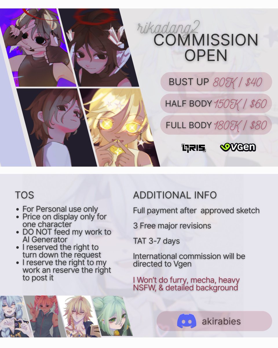 rikadang2's tweet photo. RT and likes are appreciated 🦆⚘️

Hii, I'm opening local 🇮🇩 and inter commission!

For inter comms, check https://t.co/lCvQBOLoLm

I'll do couples, yumeship, OC x canon, dark themes, and more!

Feel free to DM me for more info 😁
#Commission #VGenComm #ArtCommission #artidn https://t.co/JcMVyAbJyJ