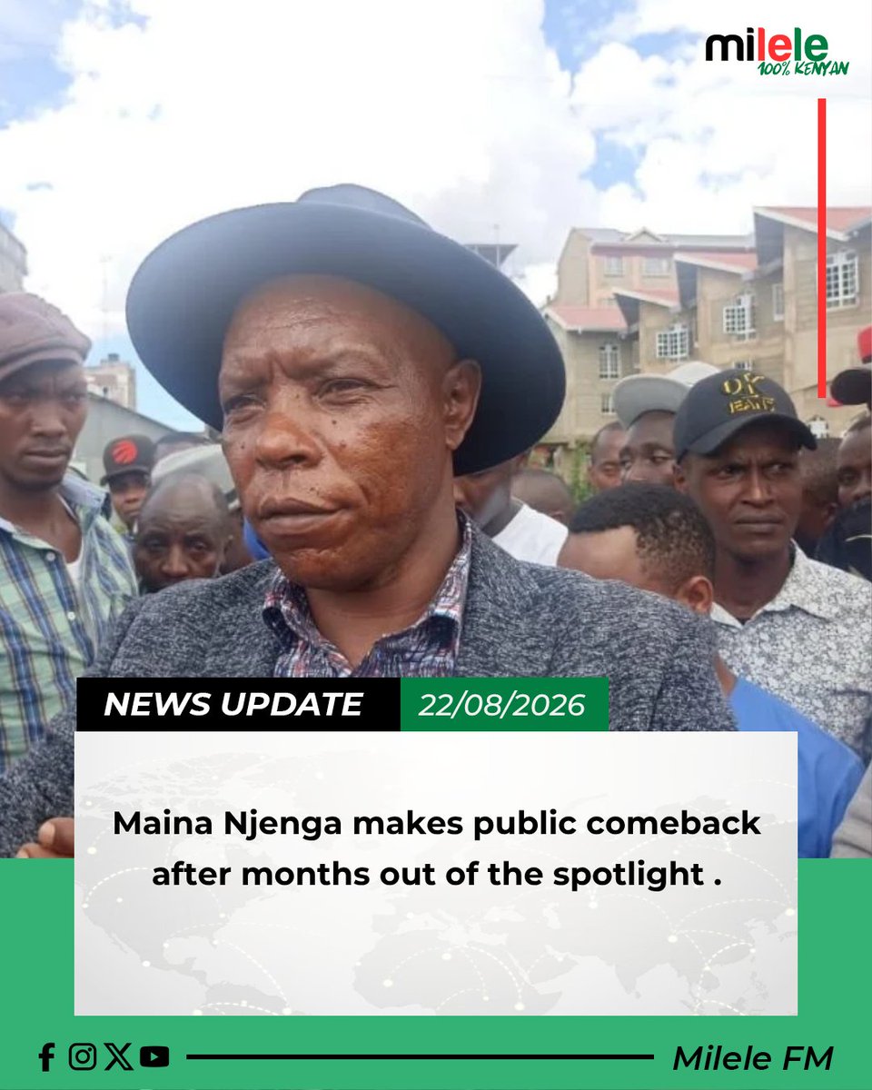 Milele_FM's tweet photo. Maina Njenga makes public comeback after months out of the spotlight.
Learn More: https://t.co/YKJu5kKp6x
#milele100percentkenyan https://t.co/8DhZU4EjG4