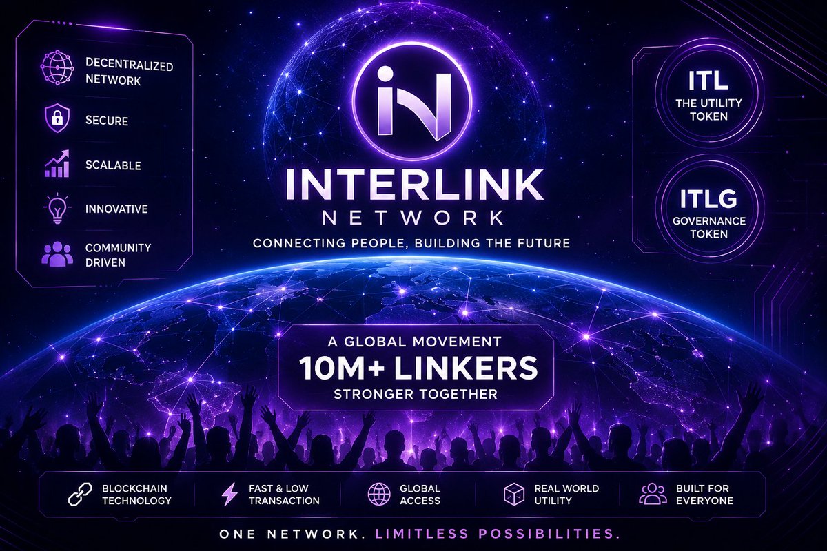 Nikel124's tweet photo. 🌐INTERLINK NETWORK — 10M+ LINKERS!🚀

One global community.
One powerful decentralized network. 🔗

⚡ Secure • Scalable • Innovative
💎 ITL Utility Token
🗳️ ITLG Governance Token
🌍 Global Access • Real-World Utility

10M+ LINKERS — STRONGER TOGETHER.💜
#InterLink #ITL #ITLG https://t.co/qAxIWD5r1a
