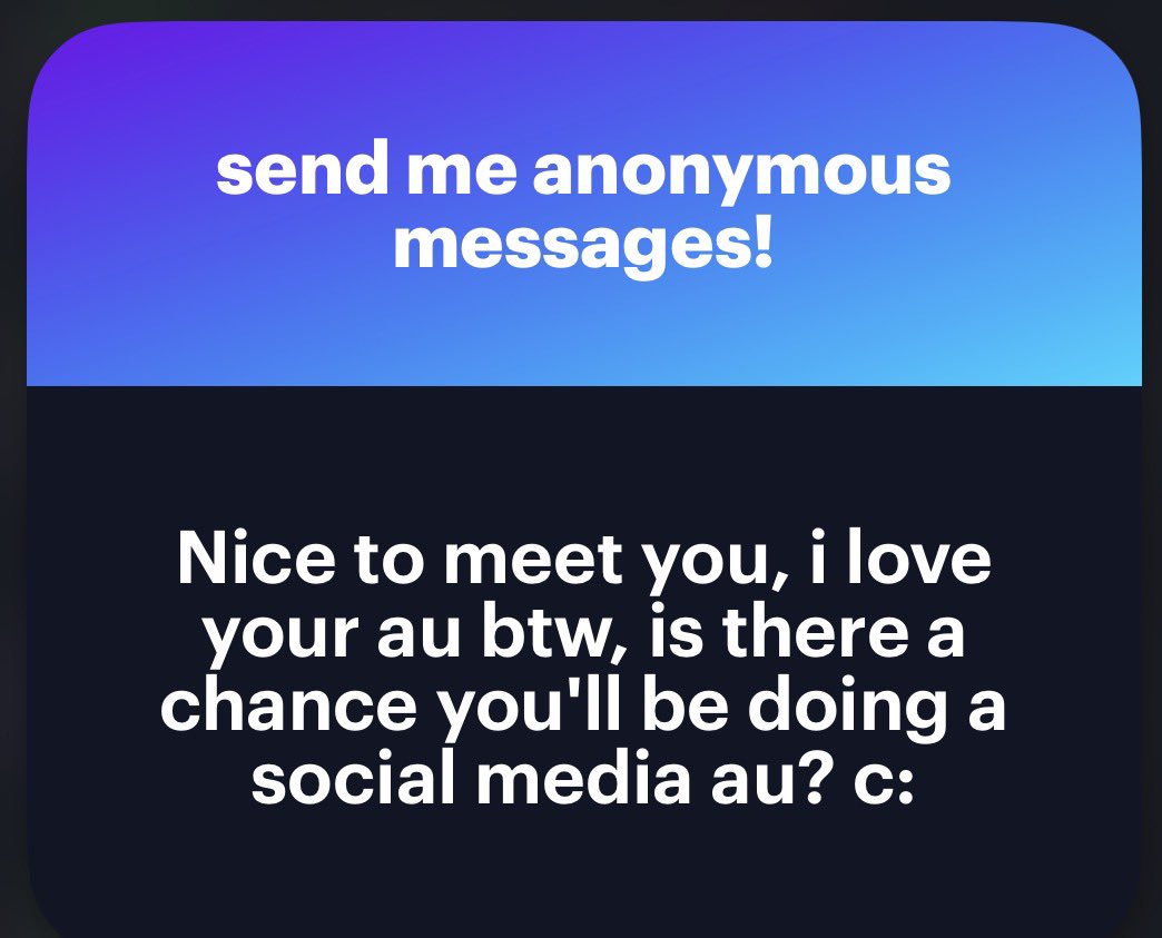 aoiontl's tweet photo. Nice to meet you too, Awwn thanks. I’m glad you liked it. As for a social media au.. we will have to see. Currently I don’t have much time that I can dedicate for such a project 😭
Also feel free to come yap in my DMs, I won’t bite https://t.co/y0XES9wEvL