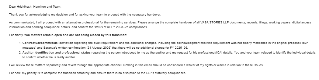 TenkasiBSenthil's tweet photo. @Letsvakilsearch My experience with Vakilsearch disappointing. Paid in advance for FY25–26 compliance. Last year’s ITR was filed with a penalty. This year, an undisclosed  fee was demanded. An alleged auditor’s details were also withheld despite requests for verification. Think Wise. https://t.co/0Vmhhr9oIk