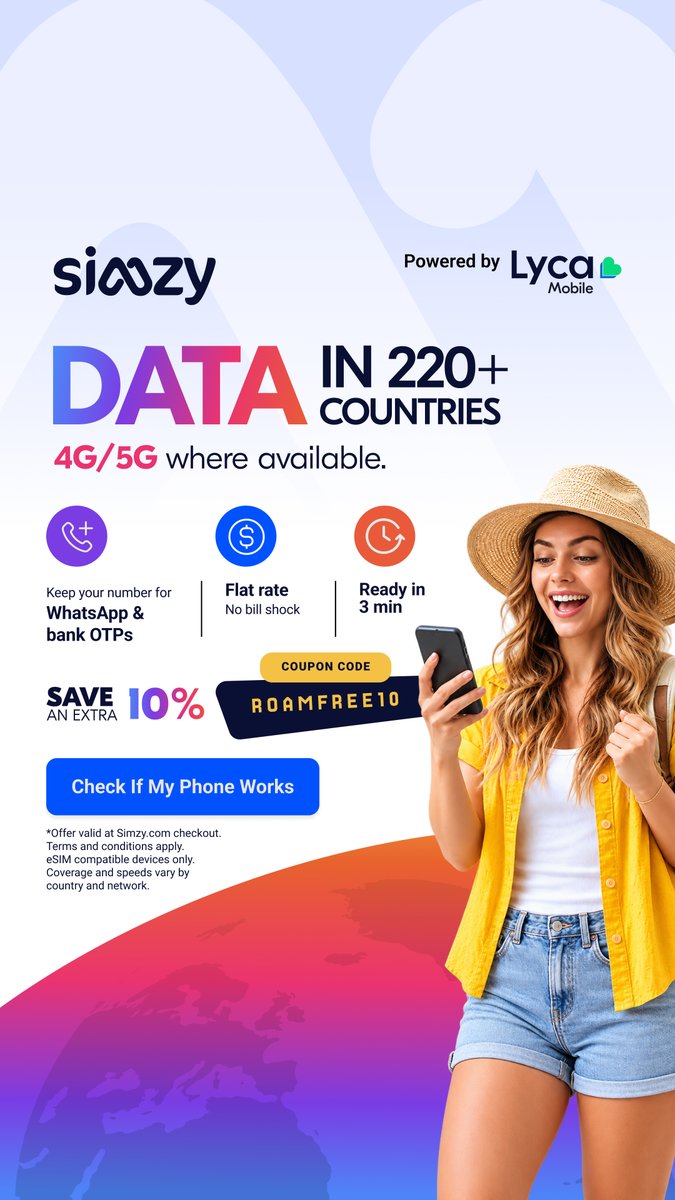 RednoolOfficial's tweet photo. Stay connected across 220+ countries with @simzy_esim. 🌎

#Simzy #LycaMobile https://t.co/1TK5UB9ipP