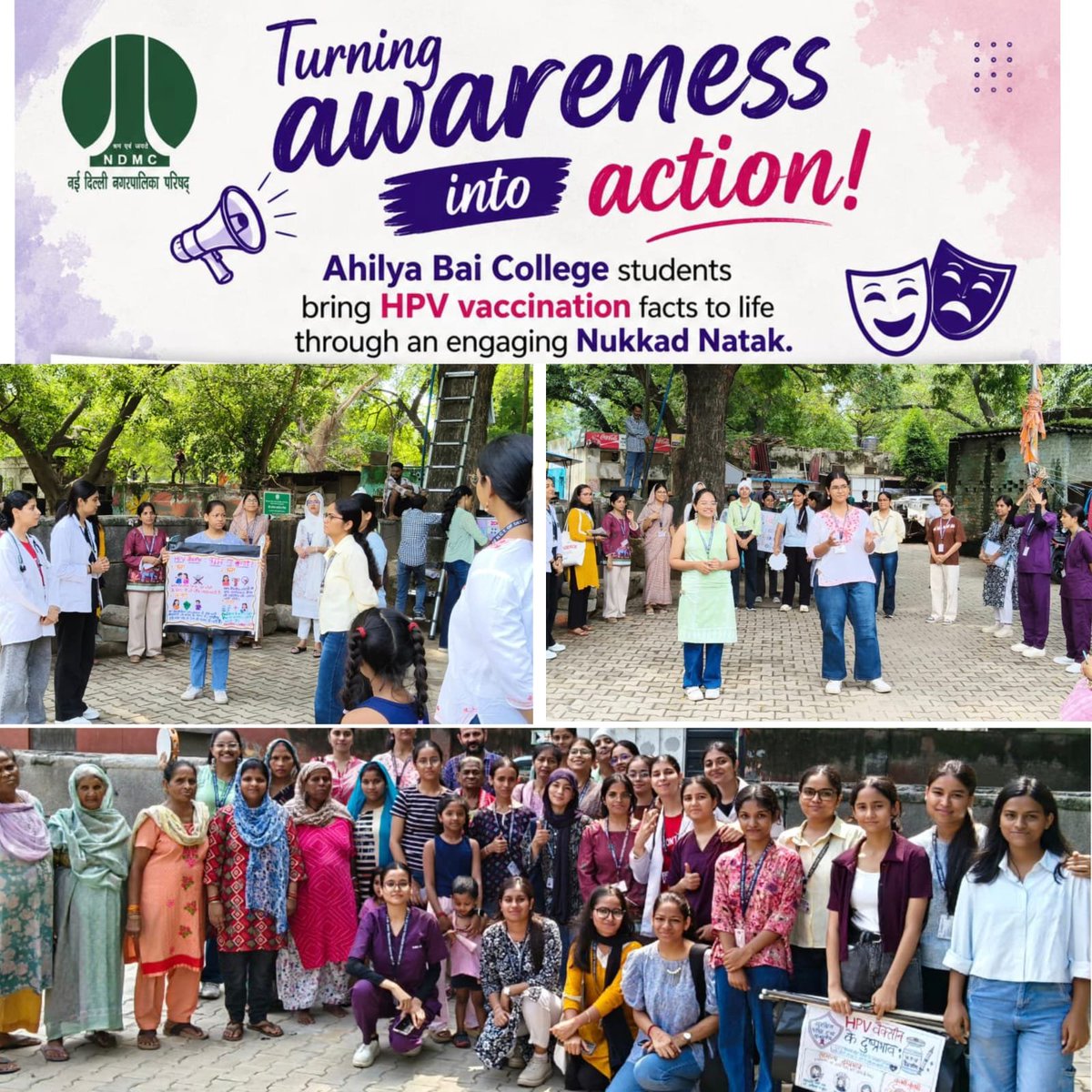 tweetndmc's tweet photo. Breaking Myths, Building Awareness, Protecting Futures. 

Students of Ahilya Bai College brought HPV vaccination myths vs. facts to life through an engaging Nukkad Natak in the Sangli Mess and Princess Park areas, in collaboration with MCW Centre, Babar Road.

Through such community outreach initiatives, NDMC continues to promote informed choices and strengthen the culture of preventive healthcare among young people.

#HPVAwareness #HPVVaccination #HealthForAll
