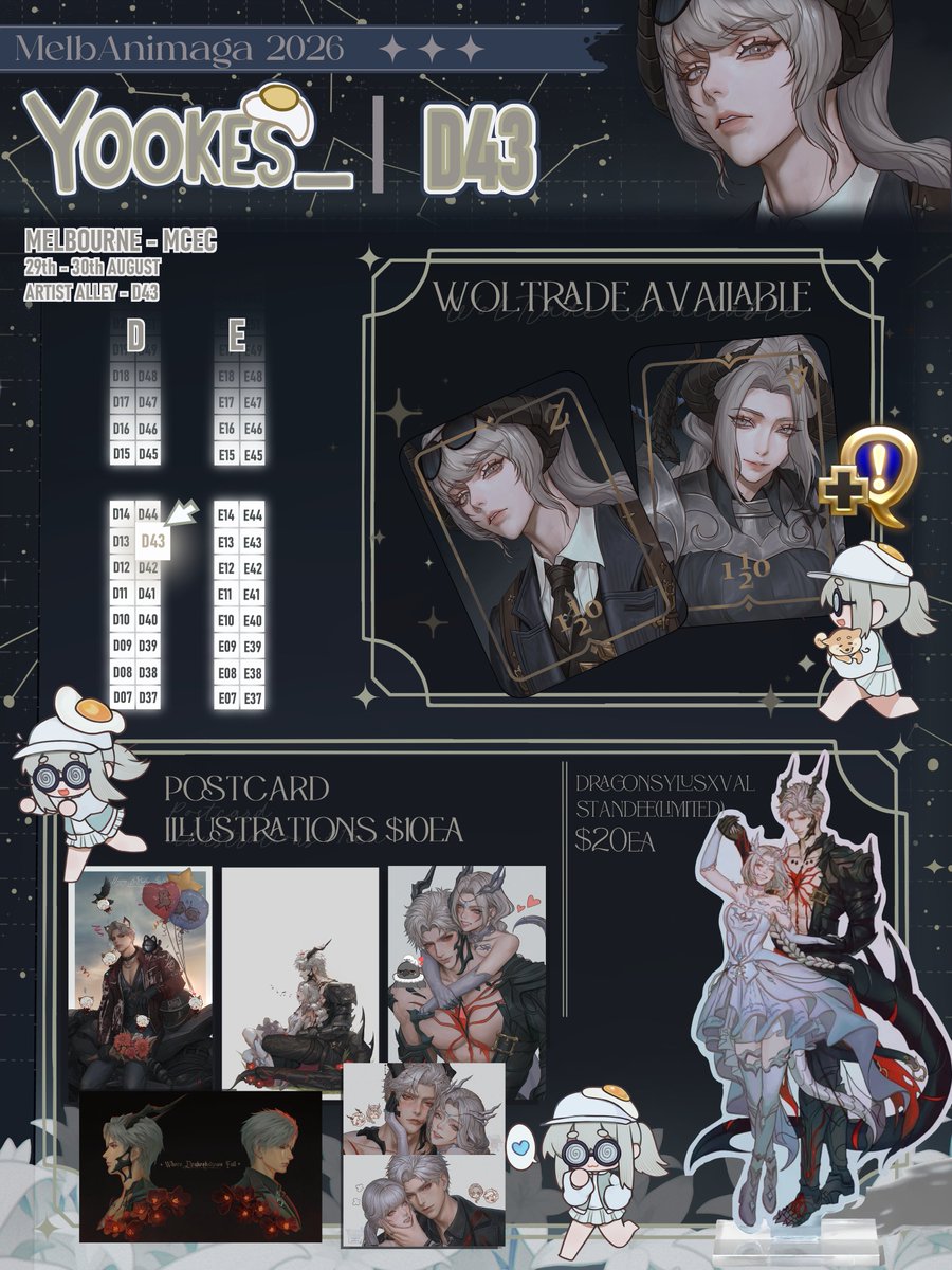 Yookes_'s tweet photo. HALLO!! ദ്ദി ˉ͈̀꒳ˉ͈́ )✧ this is my catalogue for [MelbAnimaga]!🇦🇺🩵 
✉️Pre-orders only ava. on instagram
📍Table D43
🗓️ August 29th-30th

Excited to see you guys there!! 👋✨
#animaga2026 https://t.co/s7AC1IWmns
