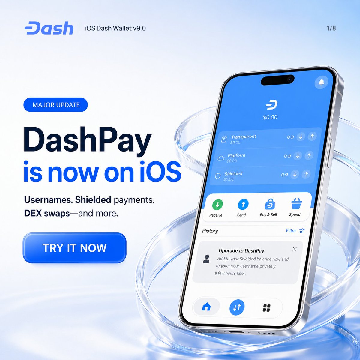DashNews_Daily's tweet photo. DashPay is now live on iOS 🔥

Dash Wallet v9.0.0 lets you send and receive $DASH by username — no long addresses.  

Also new: Explore, contested-name voting, Shielded balances, multiple wallets and Dash DEX swaps.  

The only app you need 👇
https://t.co/D6Z0Gr4NfZ

More in thread