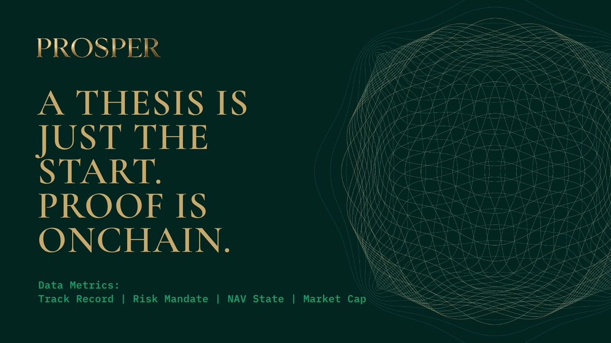 ProsperTicker's tweet photo. A strategy can have a compelling thesis but a thesis is only the starting point.

What matters is what can be observed:
→ Track record
→ Methodology
→ Risk
→ Mandate
→ Onchain market state

Prosper is built to make strategy performance and market participation more transparent.
