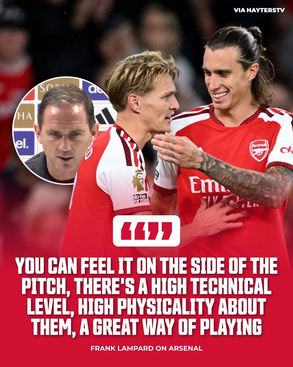 AFTVMedia's tweet photo. 🗣️ Frank Lampard perfectly summarizes what it feels like to face Mikel Arteta's Arsenal.

The immense technical quality, the sheer physicality, and the ability to completely destroy a high press make us a frightening team to play against.

Huge respect for this incredibly honest assessment! ✅ 🤝