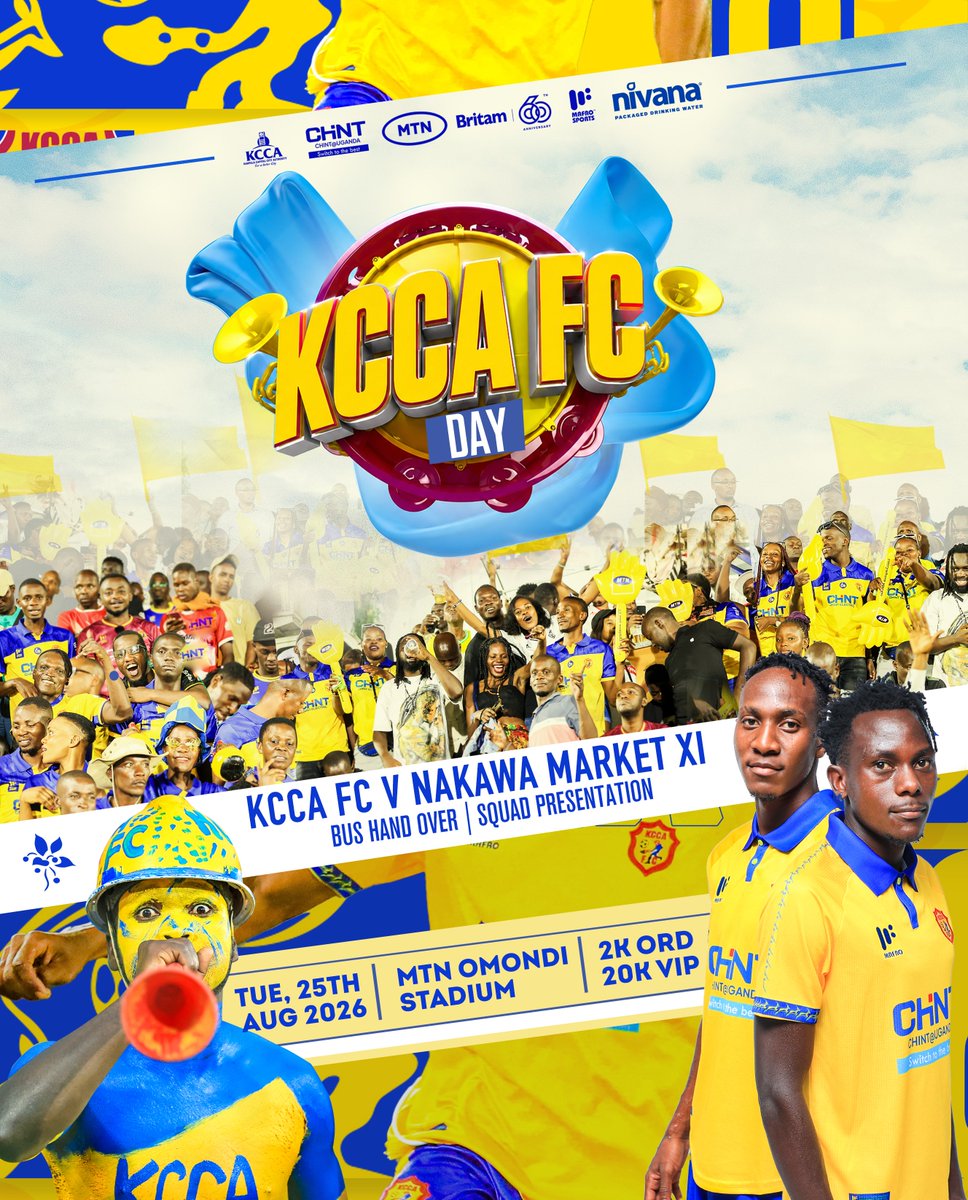 KCCAFC's tweet photo. KCCA FC Day is back. 

Join us at MTN Omondi Stadium this Tuesday, 25th August, for a day of football, family, the unveiling of our squad for the new season and many more. 

🎟️ 2K ORD | 20K VIP

Come celebrate the club we call home. 🏠

#KCCAFC #KCCAFCDay https://t.co/AGUz2ED6nA