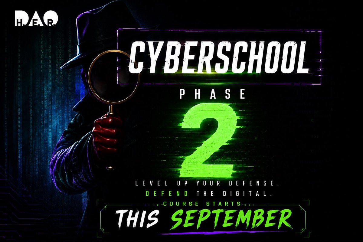 _HerDAO's tweet photo. 🔐 Something big is coming to Cyber School.

Cyber Security scholarships open Monday.

If you’ve been waiting for your chance to level up your security skills, this is your signal.

Phase 2: Blockchain Security & Smart Contract Auditing 🛡️

4 weeks. Hands-on learning. Real vulnerabilities. Smart contract security.

Keep your eyes open. 👀
