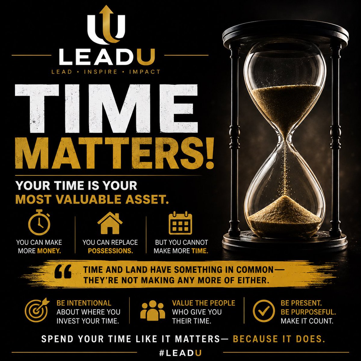 VisionAthletic2's tweet photo. #SuccessSaturday ⏳

Time is your most valuable asset.

You can make more money and replace possessions, but you cannot make more time.

How do you spell LOVE? T.I.M.E. ❤️

Be Present. Be intentional. Protect your priorities.

Spend your time like it matters—because it does. https://t.co/9TpZrRMWLt