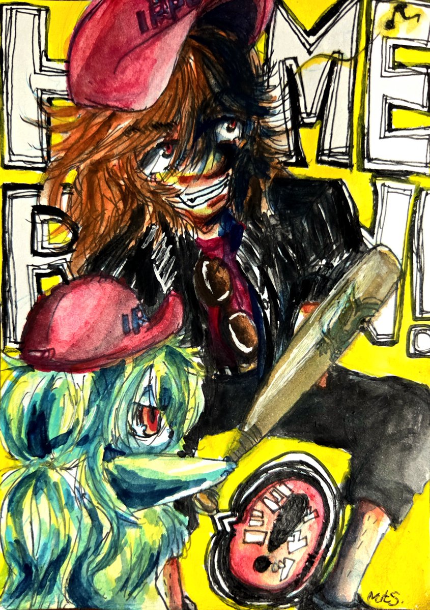 lurunuts_hazama's tweet photo. ｢ホームランならおいしいとこだな｣
｢ミュミュッ！(監督は戻っていい！まかせとけ！🔥)｣

目が少しおもしろくなるかもな塗り方をしてみたくて🖌😳✨絵の具のにじみと、目にくるパキっとしたベタ塗りが視界に散在してると？🧐という習作となりまふ。(野球ネタ⚾にしたのは甲子園決勝日だったからよ😂 https://t.co/15mDw06rOF