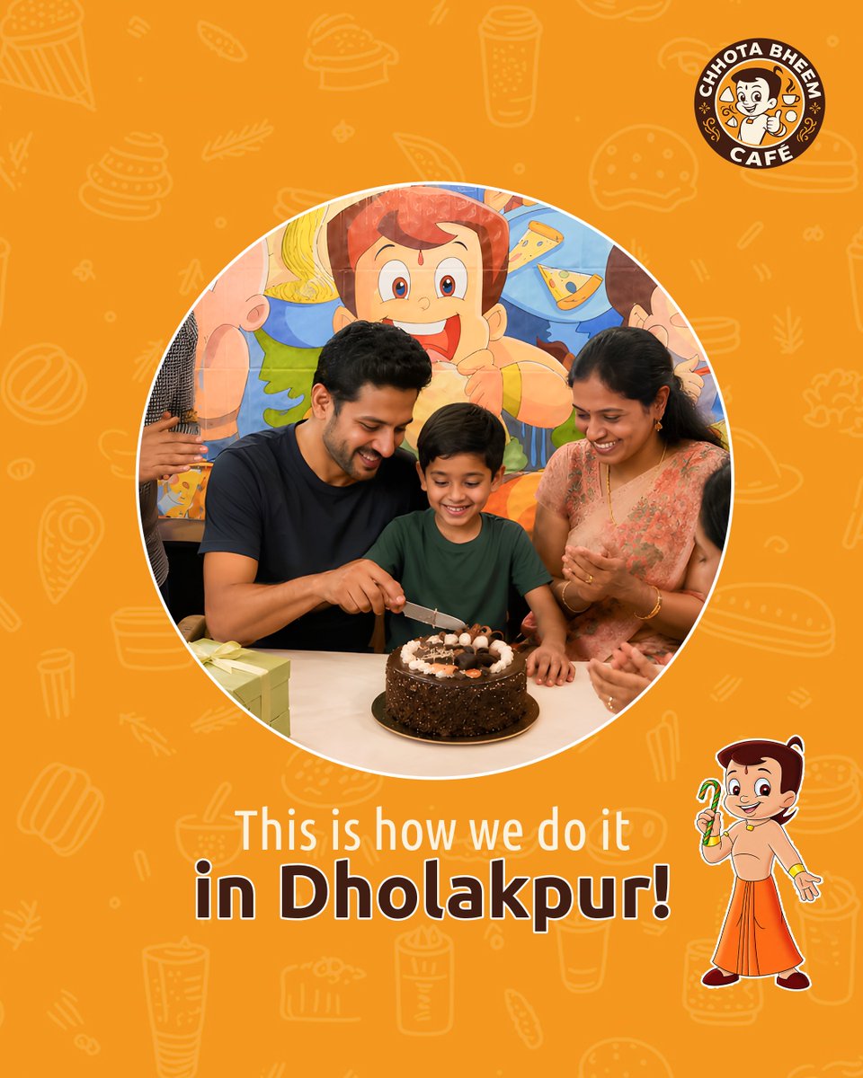 Chhotabheemcafe's tweet photo. Cake, smiles and a little Dholakpur magic! 🎂✨Make your little hero’s special moments even more memorable at Chhota Bheem Cafe. ❤️🎉#ChhotaBheemCafe #ChhotaBheem #BirthdayCelebration #Dholakpur https://t.co/rCenE9xd8M