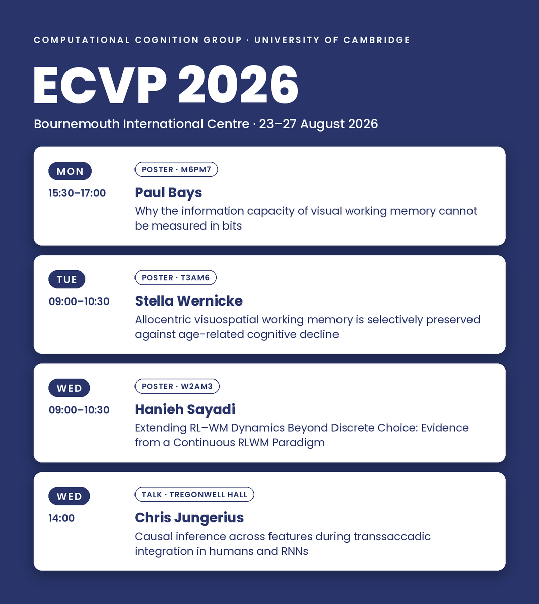 BaysLab's tweet photo. Our lab is at ECVP this week, giving one talk and presenting three posters. Come and say hi! https://t.co/mSoTryA3WB