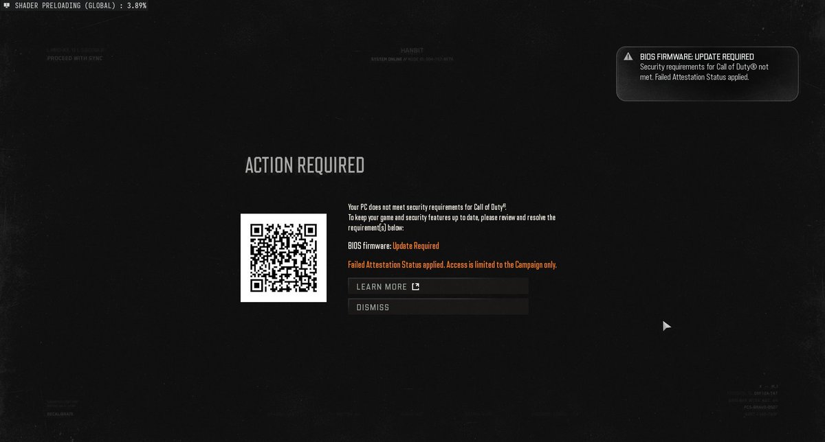Foca_Navidena's tweet photo. @InfinityWard Any idea how to fix this? Everything is up to date and im not bricking my pc installing a bios motherboard update https://t.co/1nIfWY4NH2