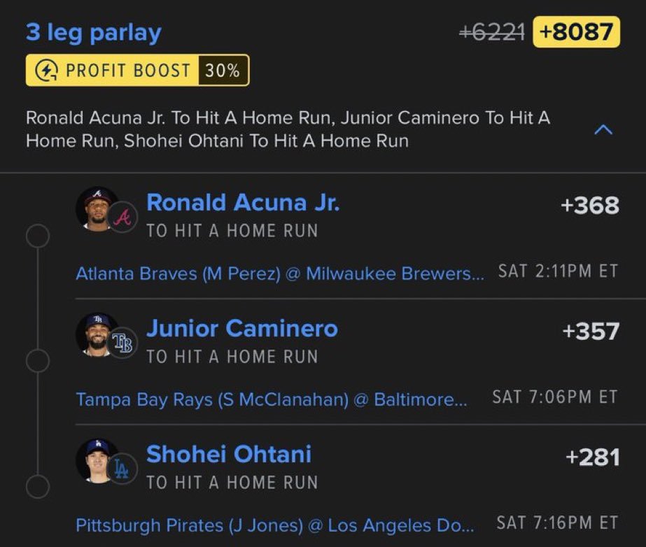 mrwagers12's tweet photo. Tail this one and get paid 💸🚀

Ronald Acuna Jr. HR
Junior Caminero HR
Shohei Ohtani HR

Get Free VIP https://t.co/mqzoEGDtq6

#NBA #bet #bets #fanduel #DraftKings   #NBAPicks #NBAX   #Parlay #NBAPlays #MLB #nbabets #NBAProps #prizepicks #GamblingX #picks #NFL @Playbook https://t.co/T3kJFr0Sd0