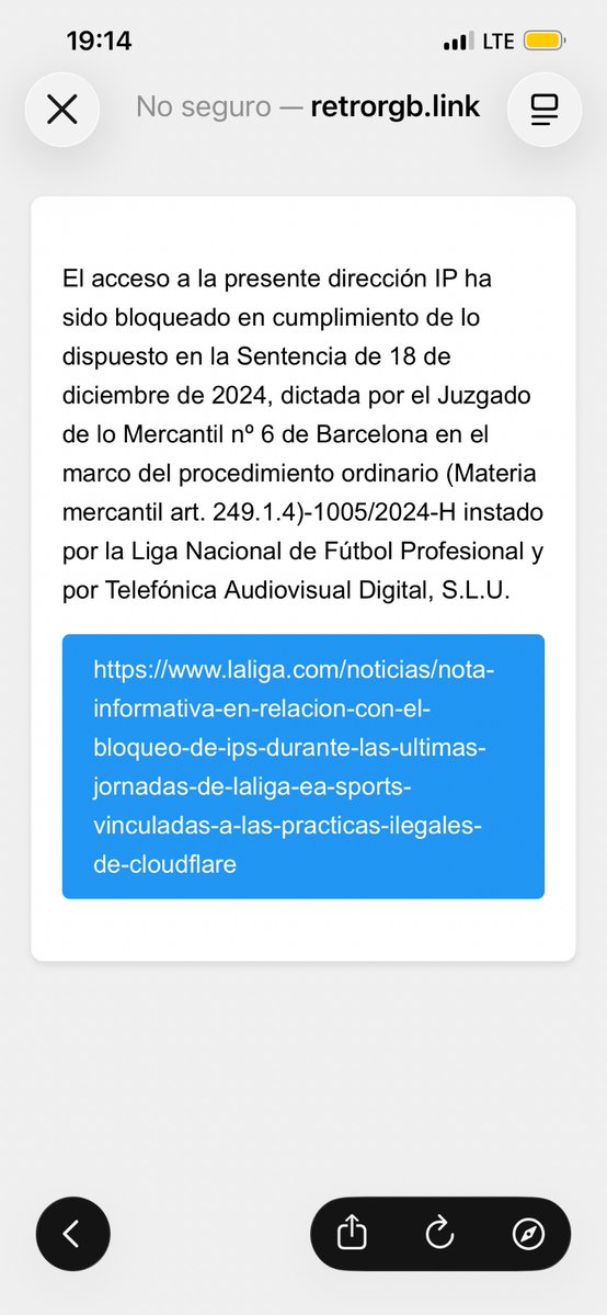 AlexRetroES's tweet photo. Seguimos con los bloqueos de @LaLiga @digimobil_es en webs legítimas. https://t.co/xDnfNZ6fNv
