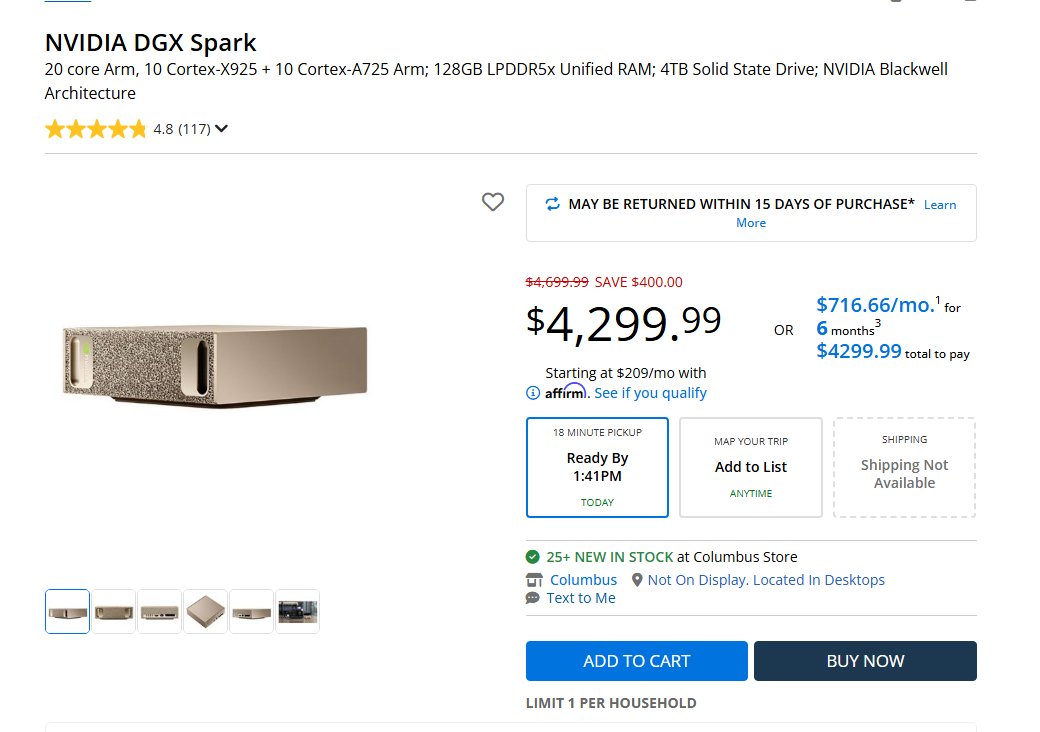 loktar00's tweet photo. Finally some good news! 🔥

DGX SPARK PRICE DECREASE!!!! 

This is at Microcenter in Columbus OH, a sign of things to come?!

The rest of the MC stores are the normal price, but if you're near Columbus OH and thinking about a Spark this is the best deal out there. https://t.co/PHMc9JR42d