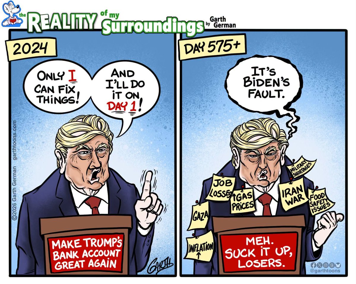 TheDemCoalition's tweet photo. Trump promised lower costs "on Day One." 

Instead he delivered tariffs you pay 95% of, a war that drove gas to $4.10, and cuts to the very programs that help families cope.

And 19 months into his term, him and his sycophants are still blaming Biden for everything.

It's truly pathetic.

#DonTheCon