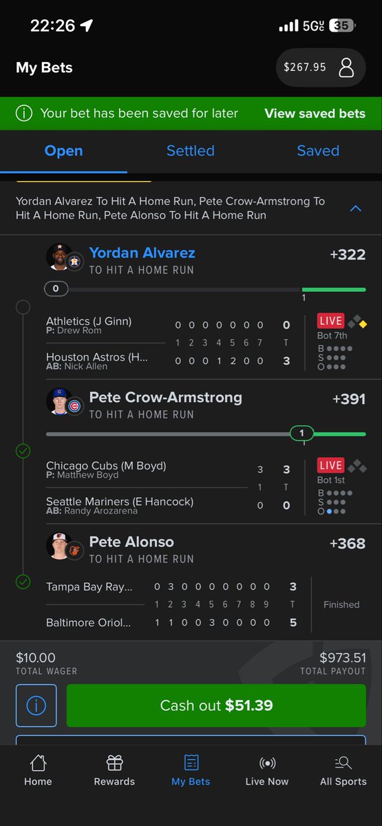 dinero2400's tweet photo. @1TakePickz So fucking close man should’ve just did 4 total bases😭😭😭🫠😬 https://t.co/ocojtyqiOz