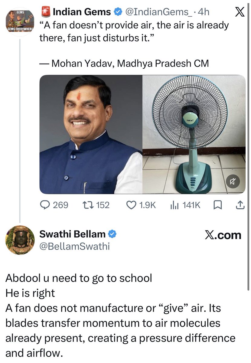 BellamSwathi's tweet photo. Who ever is trolling MP CM for saying this must all go back to school 
They don’t know basic science https://t.co/wwTz0M3Nf1