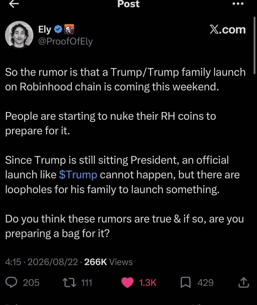 GuarEmperor's tweet photo. Trump gonna launch token on robinhood chain? 👀 https://t.co/aqChO99t2l