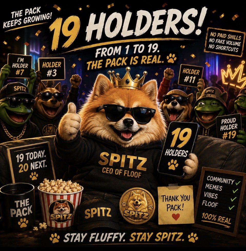 SpitzDogCoin's tweet photo. 🐕 19 HOLDERS. THE PACK IS GROWING.

From 1 to 19 — one holder, one story at a time. 🐾

No paid shills. No fake volume.
Just real people, memes and SPITZ.

20 is next. 👀

THE PACK IS FORMING.

Stay fluffy. Stay SPITZ. 🐕🔥

#SPITZ #ThePack #Solana #Memecoin https://t.co/PMUXjBEfeO