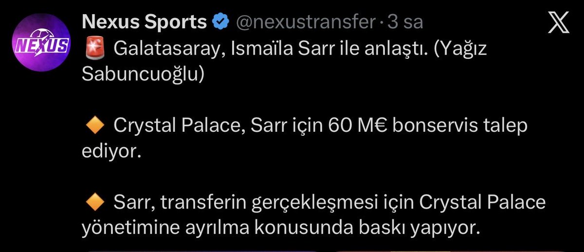 yagosabuncuoglu's tweet photo. 🚨 Galatasaray'ın teklif yaptığı Ismaila Sarr, Crystal Palace'ın Everton ile oynayacağı maçın kadrosundan çıkarıldı! https://t.co/if3R4txVoz