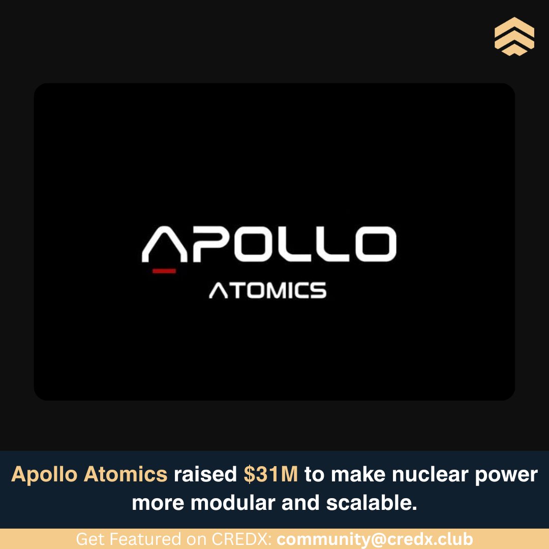 credx_club's tweet photo. Apollo Atomics (YC P26) has raised an oversubscribed $31 million seed round led by FCVC, with participation from Y Combinator, Telesoft Partners, Alumni Ventures, Robinhood Ventures, Nucleation Capital, and other investors.
#ApolloAtomics #NuclearEnergy #EnergyTech #DeepTech https://t.co/8LgJ3jRvFj