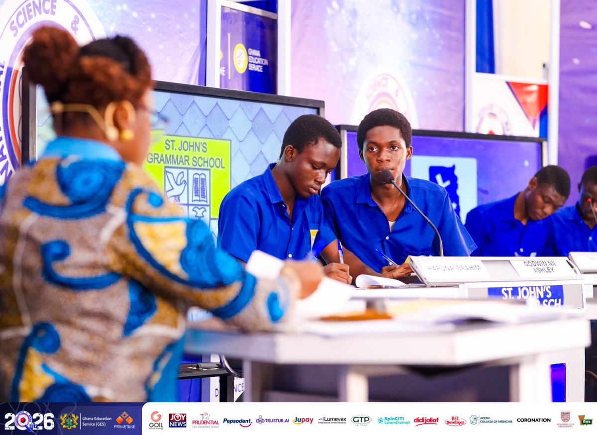 NSMQGhana's tweet photo. SMS Auditorium

End of Round 2:

St. John’s Grammar School: 38pts
Zion College: 12pts
St. Mary’s Seminary SHS: 03pts

Sponsored by @TrusturAI 

#NSMQ2026 #NSMQPrelims #Primetime https://t.co/5jGsfaxLpI