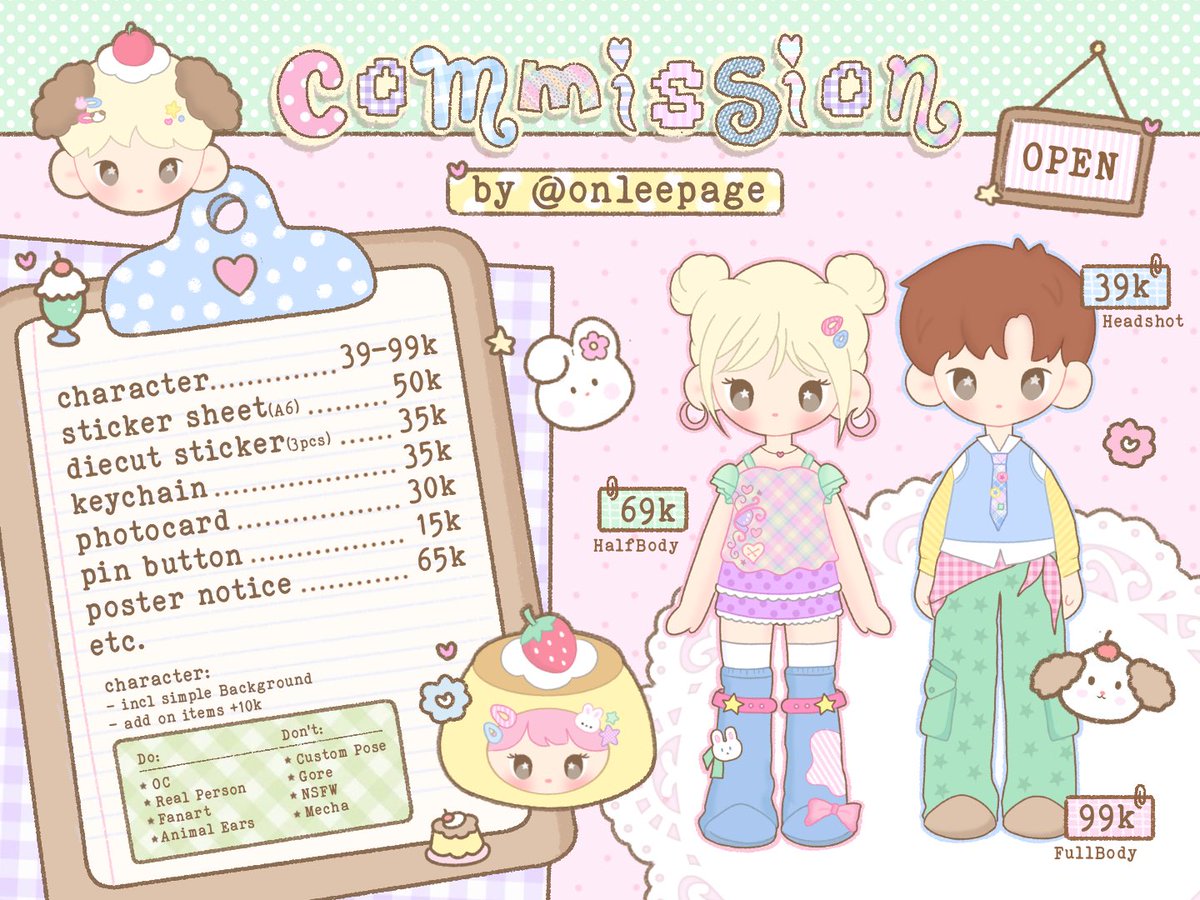 onleepage's tweet photo. ꒰rt and like are very appreciated! ♡⃕꒱ 

Hiii @onleepage open commissions available for character and design merch. Limited slot and local ina only 🇮🇩

Dm if you are interested! (˶ᵔ ᵕ ᵔ˶) ! ෆ
please check replies for terms and portofolio↓ https://t.co/nlBvJJ7ceU