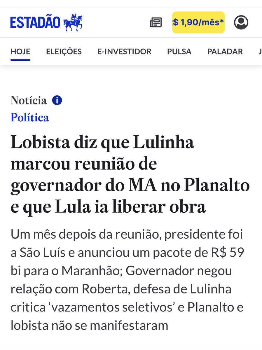 juliovschneider's tweet photo. Lobista diz que Lulinha marcou reunião de governador do MA no Planalto e que Lula ia liberar obra

Um mês depois da reunião, presidente foi a São Luís e anunciou um pacote de R$ 59 bi para o Maranhão. Que tal? https://t.co/FhpM7S9ZgR