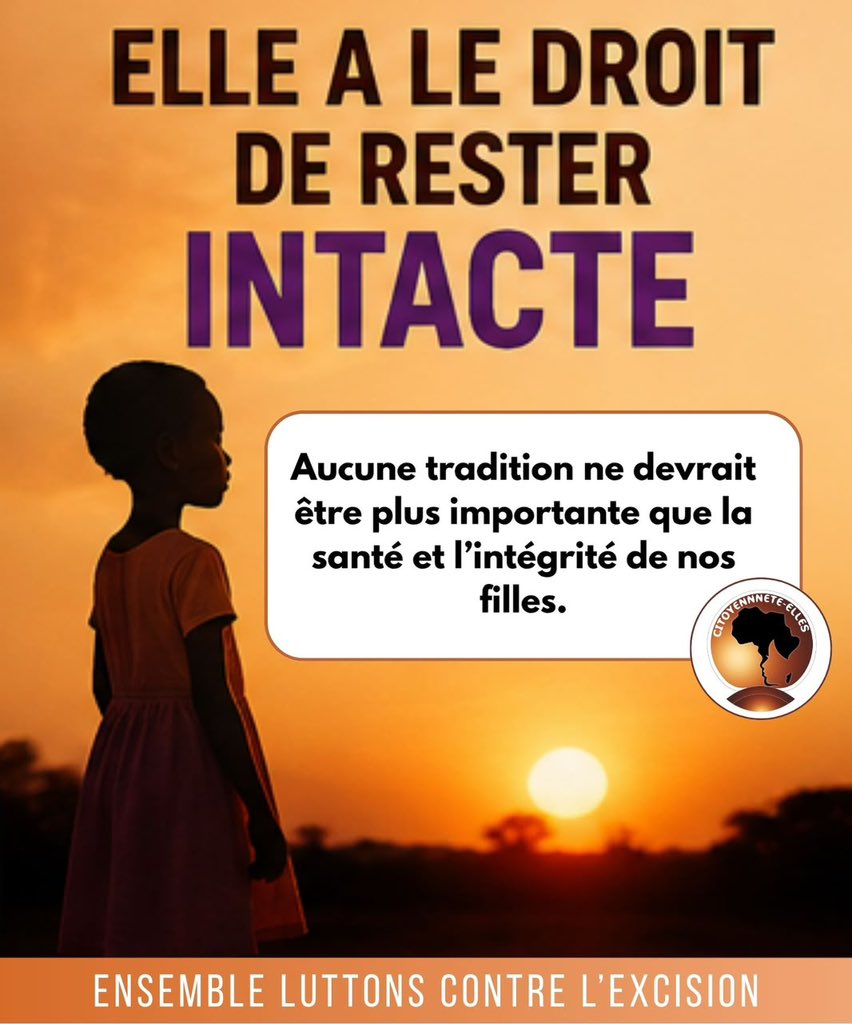 CitoyenneteE's tweet photo. Elle a le droit de rester intacte, aucune tradition ne devrait être plus importante que la santé,la dignité et l'intégrité de nos filles Ensemble luttons contre l'excision
#CitoyennetéELLES
#StopExcision
#EnsembleContreLExcision
#DroitsDesFilles #ProtectionDesFilles https://t.co/MhAnMAv6lH
