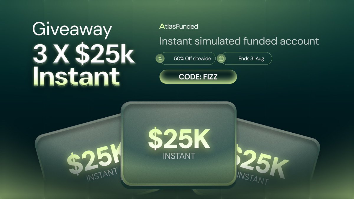 Sir_Liquidity's tweet photo. 🚨 3x $25,000 FUNDING GIVEAWAY 🚨

🔹Follow @Sir_Liquidity @Atlasfunded @atlas_futures @pipscabal

🔹Like &amp; Repost

🔹Like &amp; Repost Quoted Post (must)

🔹Tag 3 Traders

40% Off , Use code FIZZ https://t.co/wDXAUvjpiT
