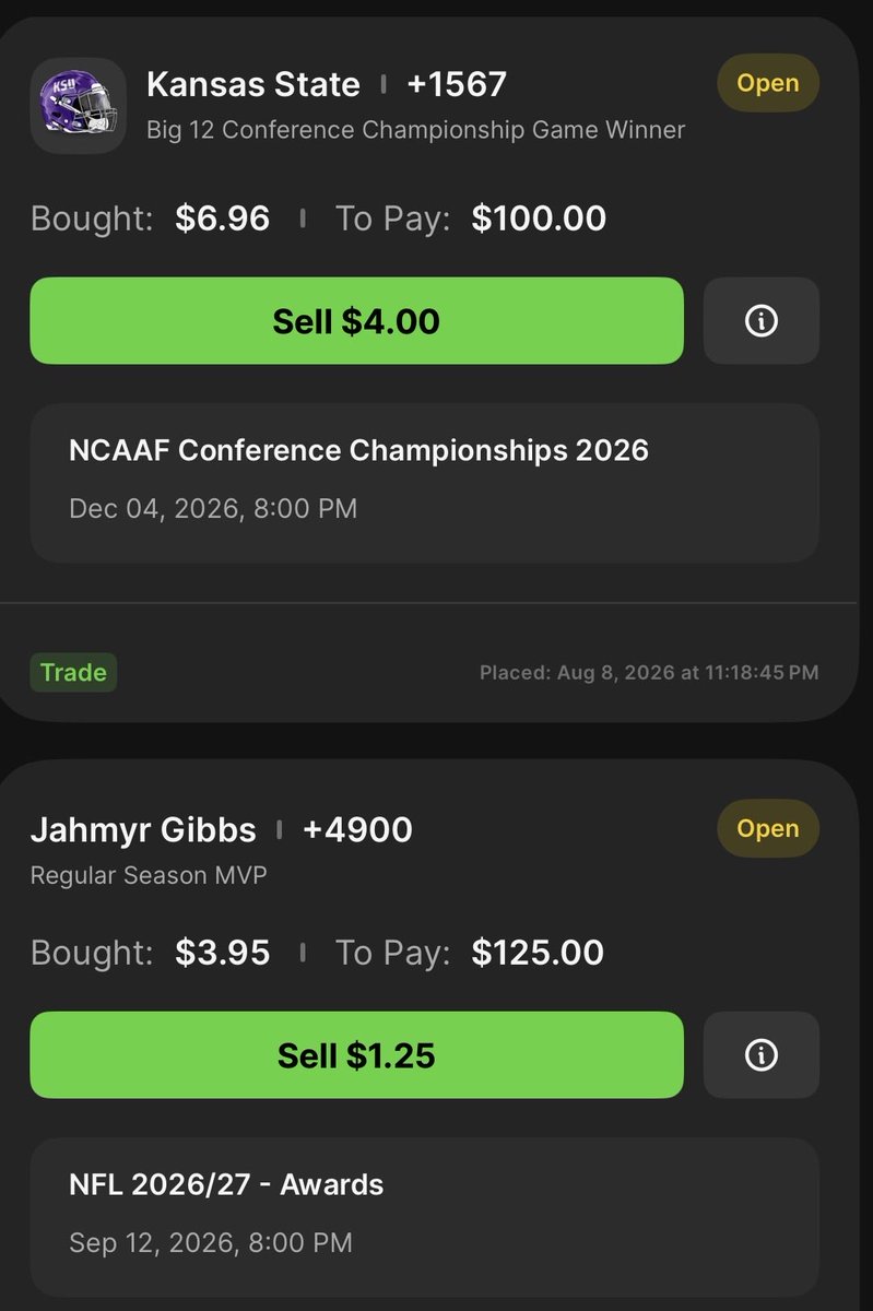JBrinnison's tweet photo. Official CFB/NFL/World Series Futures

College Football 🏈 
Champion: Oregon 🦆 
Heisman: D Mensah (Miami) 🙌🏿
Big 12 Champion: Kansas State 🟣

NFL Football 🏈 
Super Bowl: Ravens 🐦‍⬛ 
MVP: J Gibbs (Lions) 🦁 

MLB ⚾️ 
World Series: Brewers 🍻 https://t.co/IOXSKg9Eiq